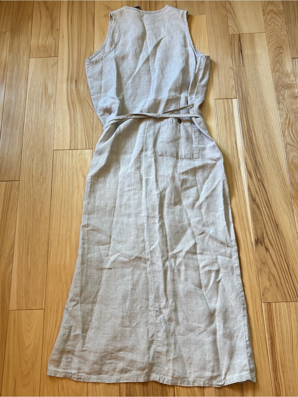Vintage Gap Linen Tan V Neck Wrap Style Midi Dress - Picture 6 of 11